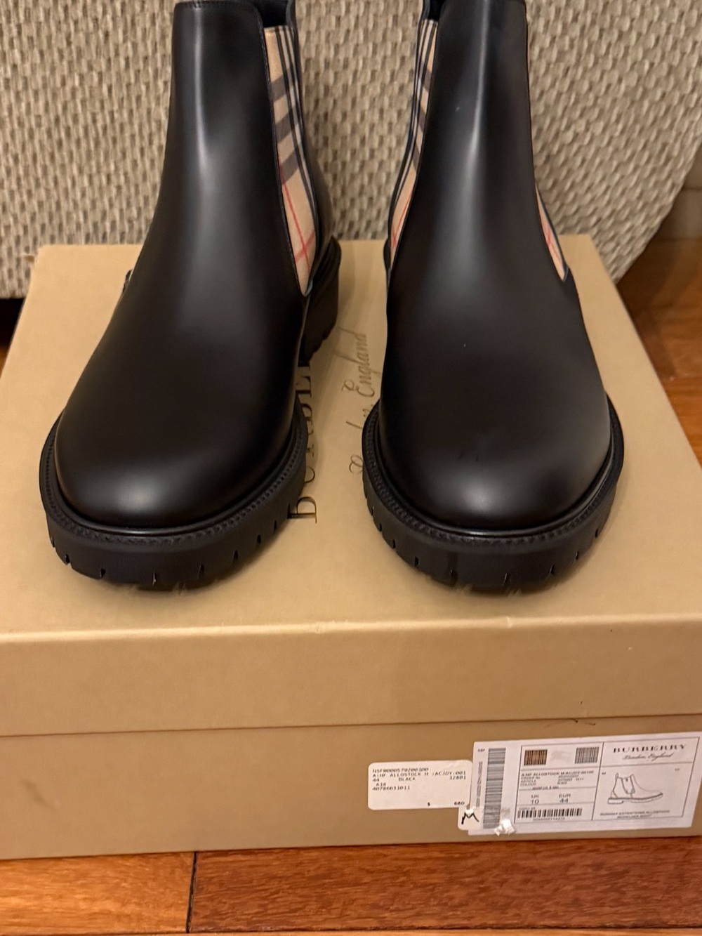Burberry Black Leather Chelsea Boots with Signature Check Panels